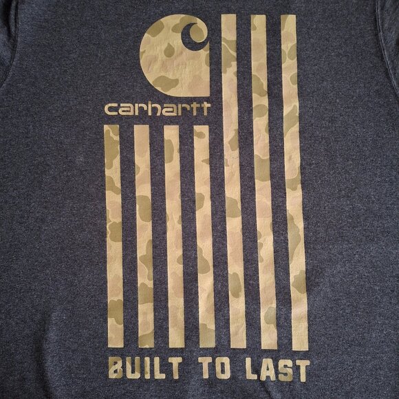 T Shirt Carhartt Camo Flag Built To Last Adult Size L Large Relaxed Fit Made USA - Picture 1 of 7
